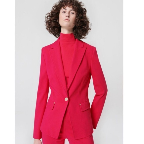 NWT Escada Womens Single Breasted Peak Lapel Fitted Jersey Blazer Pink Size 4 - Picture 1 of 12